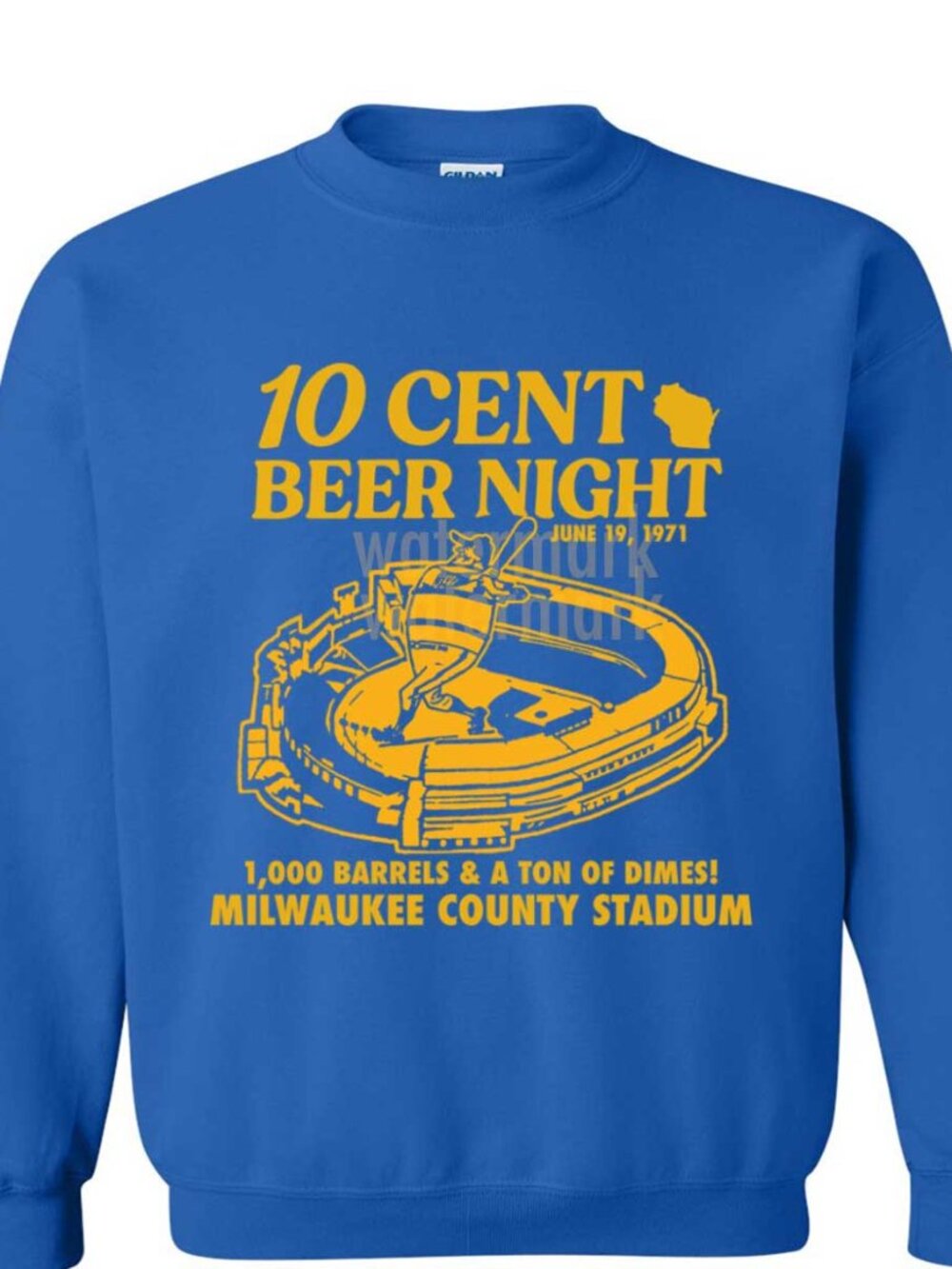10 cent beer Night Milwaukee County Stadium Blue crewneck sweatshirt